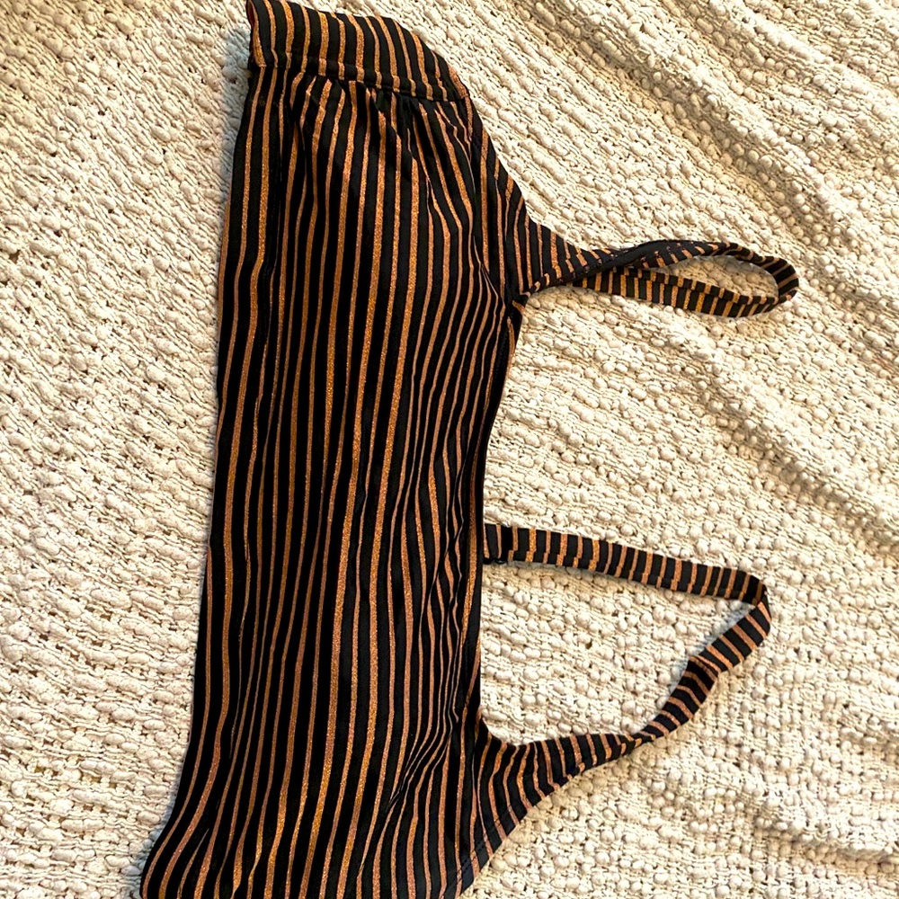 Striped bronze and black bikini top